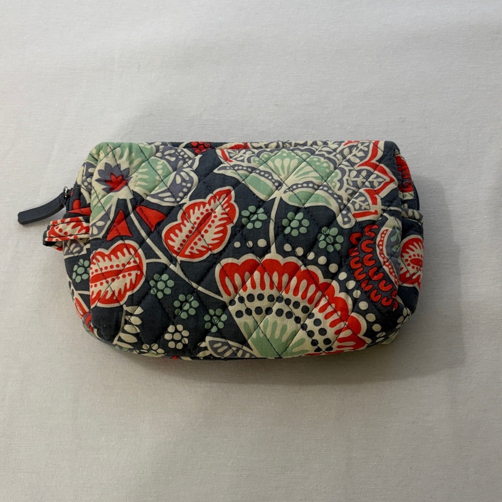 Vera Bradley Grey Floral Cosmetic Bag with Orange and Green Accents